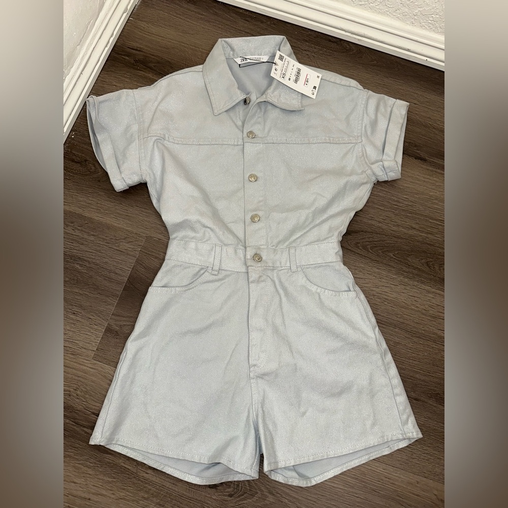 Zara denim shimmer jumpsuit XS